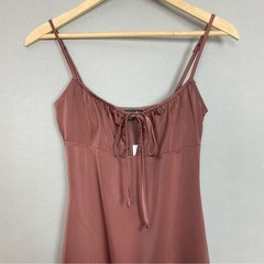 NWT Kendall + Kylie Slip Drsss FLAWS Brown Size XS Midi Tie Milkmaid Satin
