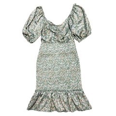 LUCY PARIS NWOT Green Ditsy Floral Puff Sleeve Smocked Mini Dress XS