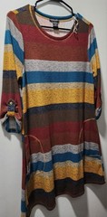 Robert Louis Womens Striped Knit Fall Colors Dress. Accent Buttons, Pockets M