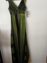 BILL BLASS 100% Silk Lined Green Multi Color Palm Gown Size 2 Made U.S.A