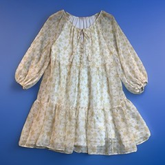 Lovecolette Womens Sheer Lined Geometric Long Balloon Sleeve Dress Yellow Medium