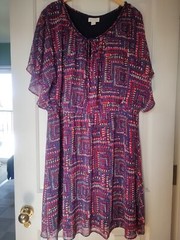 Monsoon Chiffon Blue Red White Green Lined Dress UK 18