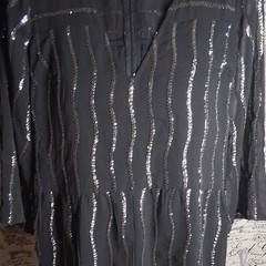 Abercrombie & Fitch Black Striped Sequin V-Neck Long Sleeve Romper 4