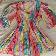 Sundress Salvador Rainbow Sequin Tier Mini Dress Boho Resort Festival NWOT L/XL