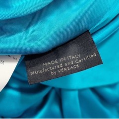 Versace Blue Silk Satin Draped Ruched Beaded Cowl Neck Dress Long small