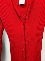 Bold Elements Bright Red Slinky Ribbed Lace-Up Sweater Dress Size Large