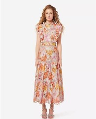 Women&rsquo;s Pupple Orange Floral Sleeveless Summer Party Breathable Long Dress Lace