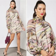 NWT Ted Baker Zeenaa Blouson Sleeve Mini Dress Dusky Pink Mod Print size 0 US 2