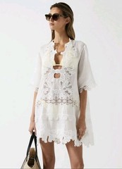 Reiss Etta Embroidered Cotton Blend Kaftan, White – Size 14-18