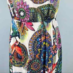 Papillon Maxi Dress Womens S White Multi Racerback Elastic Waist Cruise Vacation