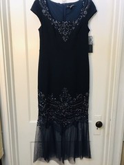 Aidan Mattox cap sleeve embellised mermaid navy blue gown dress NWT size 6 $385