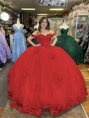 Glitter Quinceanera Dresses Off The Shoulder Sweet 16 3D Florals Ball Gown