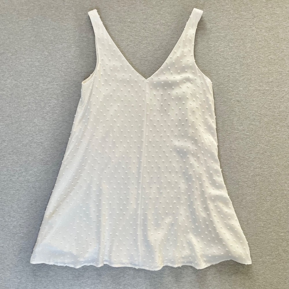 Lulus Mini Swing Dress Small Sleeveless White Swiss Dot V-Neck Rayon Lined NWT