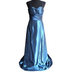 Vintage 90s Y2K Blue iridescent Formal Dress Gown Ruched Sweetheart Satin 4