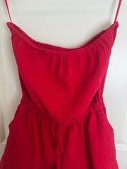 NWT Gilli Women&rsquo;s 100% Cotton Red Strapless Pocket Romper Summer Beach Size S