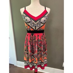 Bailey Blue Paisley Sun Dress Medium Pink Orange Paisley Empire Waist Boho Mini