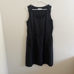 Ann Taylor LOFT Black Grey Sleeveless A-Line Dress Pockets Career Formal 12 D6