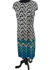 Liz Claiborne Woman&rsquo;s Multicolor Dot Sheath Dress Size 10 Cap Sleeve Pullover