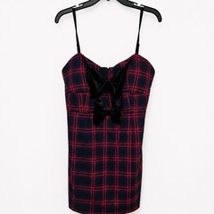 Avec Les Filles Plaid Bow Cutout Mini Dress Red Black Size 12