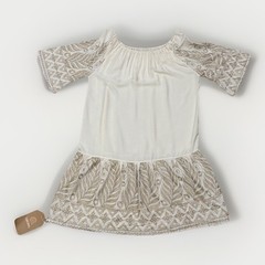 ORIGINAL Boho Swing Dress One Size Beige Gold Embroidered Peasant NWT
