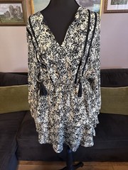 Allison New York New Black And White Mini Dress Tassel Cocktail Boho Peasant