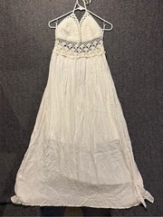 Lil Better Crochet Maxi Dress Womens L Cream Off-White Beach Boho Halter Neck