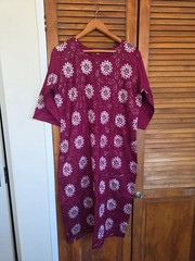 Boho Embroidered Sequin Block Print Midi Dress Burgundy Lined 3XL Cotton