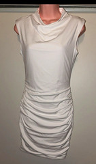White Solid Ruched Sleeveless Cowl Neck Mini Dress, Women&rsquo;s Regular Size M