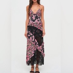 For Love & Lemons Black Pink Rosalyn Floral Layered Maxi Dress Size Small