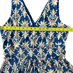 Boden Blue White Damask Floral Jersey Sleeveless Maxi Dress Sz 12R Ankle Length