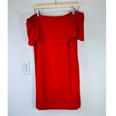 NWT Charles Henry Off Shoulder Dress Womens M Red Crepe Flounce Party