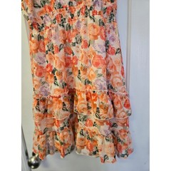 Peach Love California Duncan Dress Orange Floral Smocked Tiered Mini Dress Large