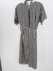 Pre-Owned Mustard Seed Navy Size Large Stripe Knee Length Short Sleeve Dress