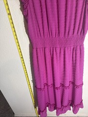 CeCe Magenta Large Boho Ruffle Cap Sleeve Layered Midi Dress Smocked Waist Fairy