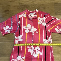 Vintage Hawaiian Dress Made in Hawaii Pink Floral Stripe Midi Rayon M Aloha