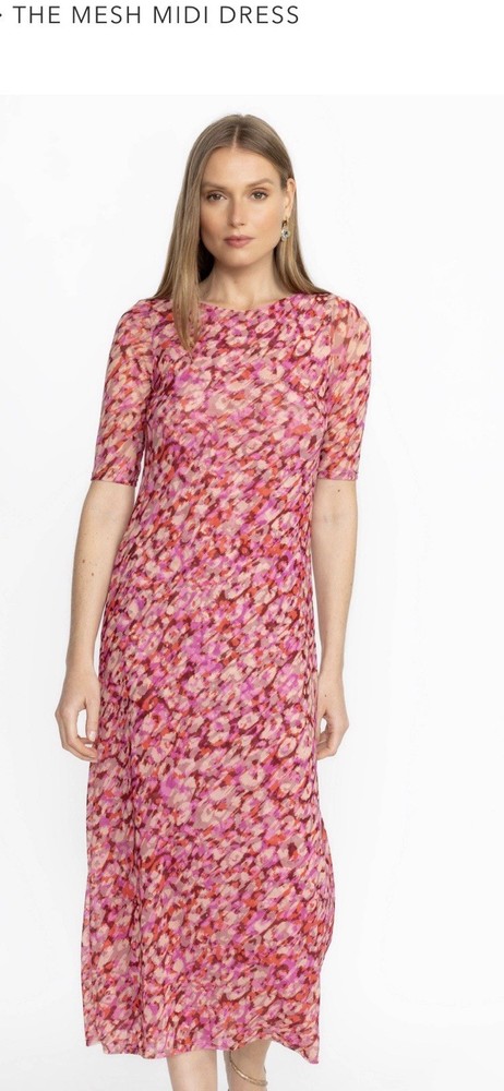 Johnny Was Jade Mina Pink Mesh Midi dress Medium NWT(double Mesh for lining)