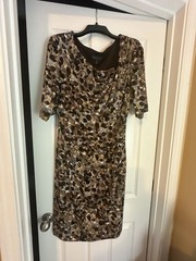 Connected Apparel Brown Bubble Print Ruched Sheath Dress