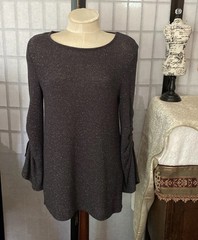 Juicy Couture Silver Sparkle Lamé Dress Flare Ruched Sleeves w/ Grosgrain Trims