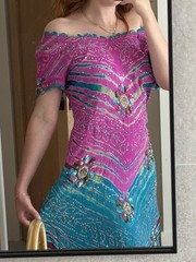 Gorgeous Silk Desi Beaded Sequin Colorful Embellished Dress Size S