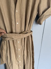 Polo Ralph Lauren Beige Solid Collared Short Sleeve Linen Shirt Dress Belt (8)