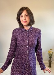 1990s Talbots Petites Floral Jacquard Maxi Shirtdress | Purple & Lilac | UK 10