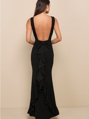 Lulus Exquisite Refinement Black Backless Bow Ruffled Maxi Dress Size L NWT