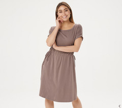 AnyBody Cozy Knit Cinched Waist Dress-Smokey Taupe-Medium A353779 NEW
