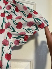J.CREW White/Pink/Red/Green Floral Fit & Flare Midi Dress Square Neck Zip 10