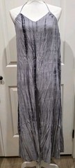 POL Tie Dye Halter Maxi Dress Gray Boho Flowy Slit Keyhole Back Size S NWOT