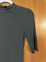 Express Olive Green Solid Ribbed Knit Mock Neck 1/2 Sleeve Sheath Midi Dress XS