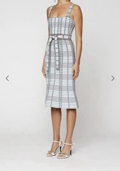 Scanlan Theodore Crepe Knit Dress Size S Plaid Bralette Belted Midi Green Check