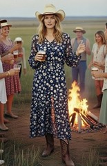 Free People Yellowstone Prairie Western Floral Print Midi Dress Slip Chiffon M