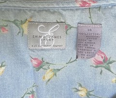 Vtg Emma James Liz Claiborne Denim Floral Dress Medium Button Front Pink Roses