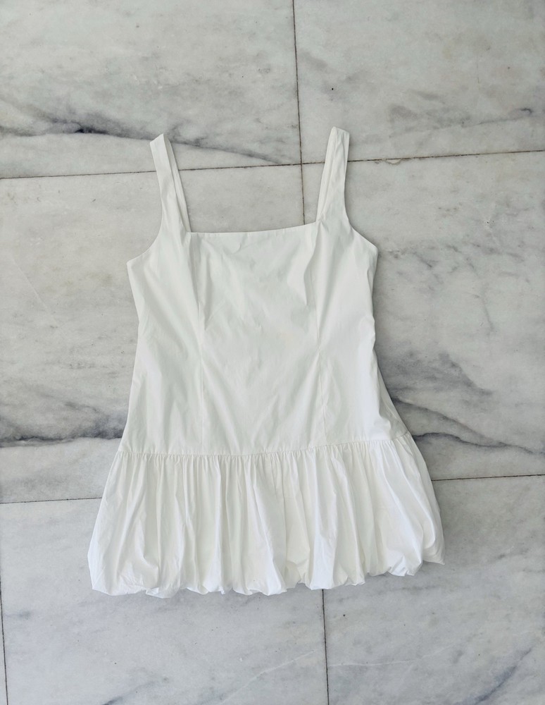 Peppermayo Lexy Mini Dress Ivory Bubble Hem Lace Up Cotton Blend Women US 14 NWT